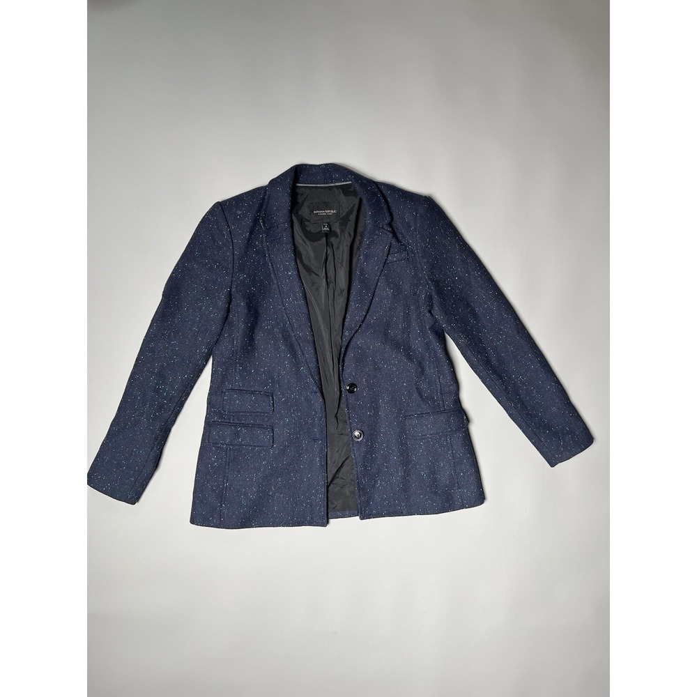 Banana Republic Wool Tweed‎ Speckled Blazer 2-Button Notch Lapel Blue 4